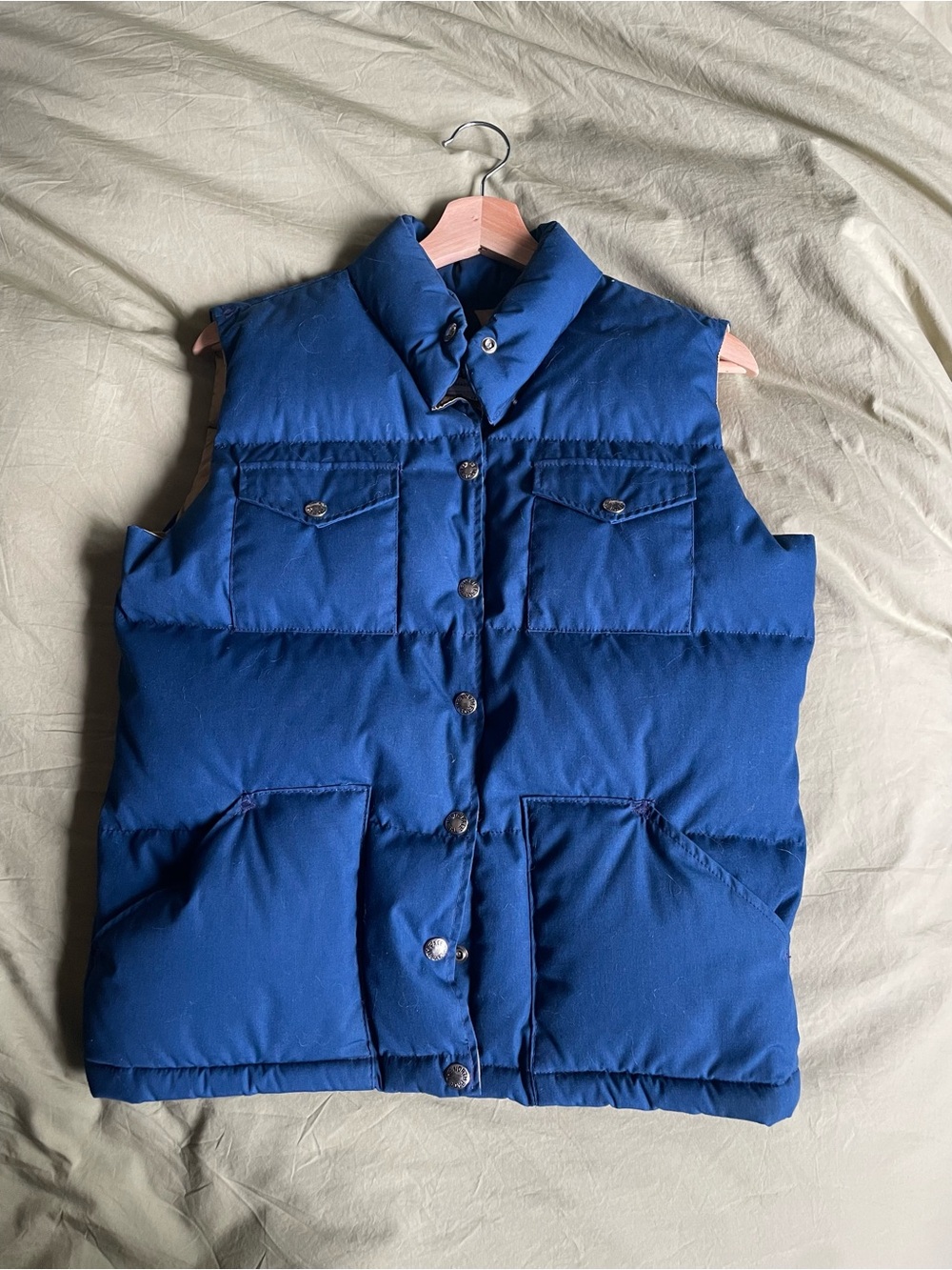 North Face Vintage Brown Label Down Vest Blue Snap Front Women's M